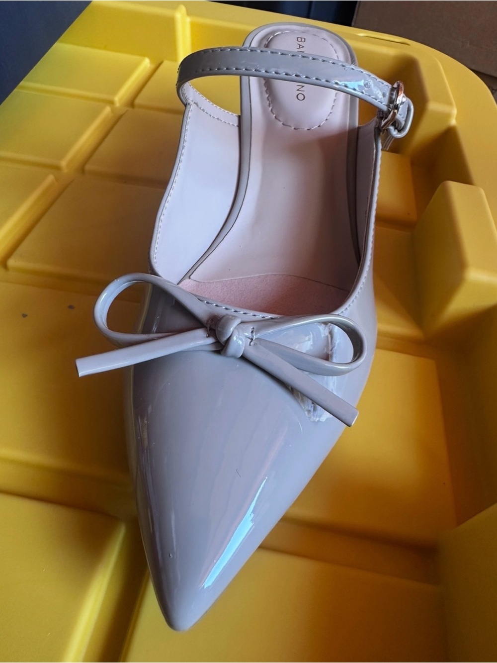 Bandolino Nude Patent Pointed-Toe T-Strap Bow Mule